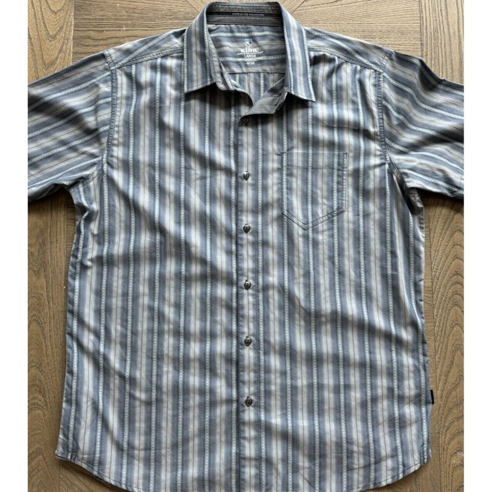 KUHL Men's Large Short Sleeve Button Striped Atzec Print NWOT SPF Outdoors